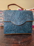 Teal Tooled Leather Bag