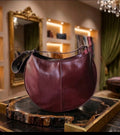 Wine Red Crescent Leather Shoulder Bag